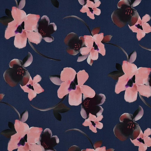 [VE-07553-005] Viscose Rosella Stretch digi. Flower Marine