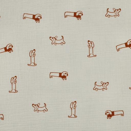 [VE-04536-036] Double Gauze Embroidery Dogs Ecru