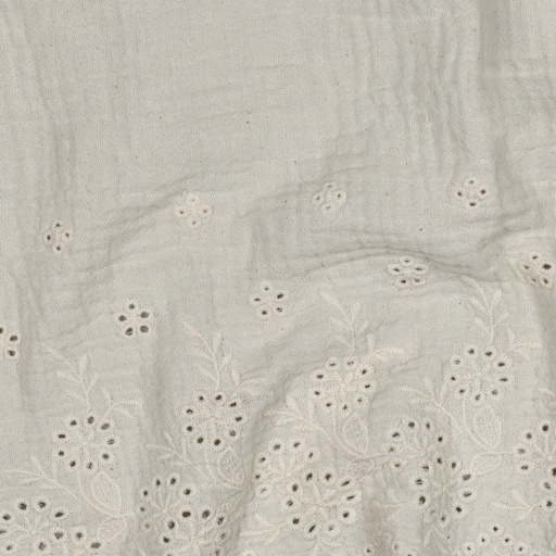 [VE-04539-062] Double Gauze One-side Embroidery Border Natural