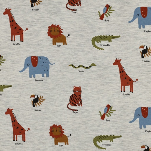 [VE-07062-001] Jersey Melange Safari Animals Light Grey