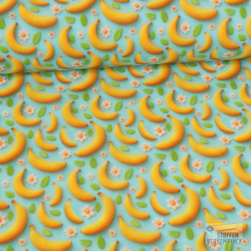 [VER-TREND DIV BANANA-50] Katoen 3D-Print Bananas Turquoise