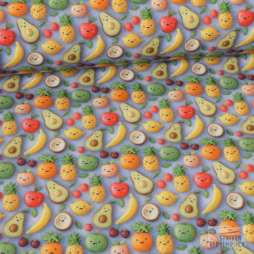 [VER-TREND DIV MIX-2] Katoen 3D-Print Fruit Mix Blue