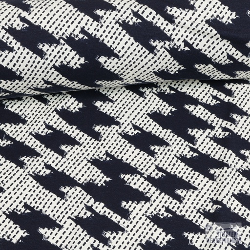 [BEW-1129-10] Jersey Viscose Abstract Navy/White
