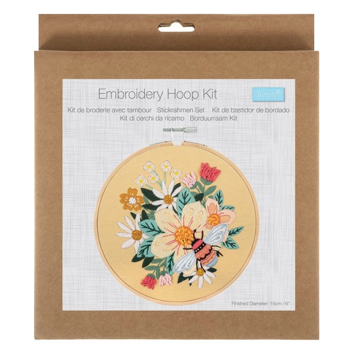 [DI-TCK101] Borduurkit met borduurring 15cm -  Bij en bloemen