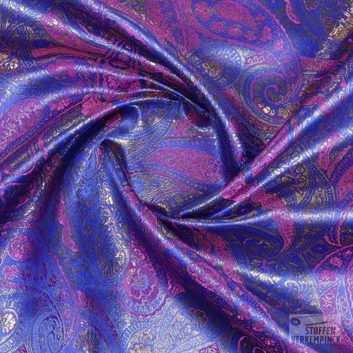 [JO-4836-01] Brokaat Paisley Kobalt/Fuchsia/Gold