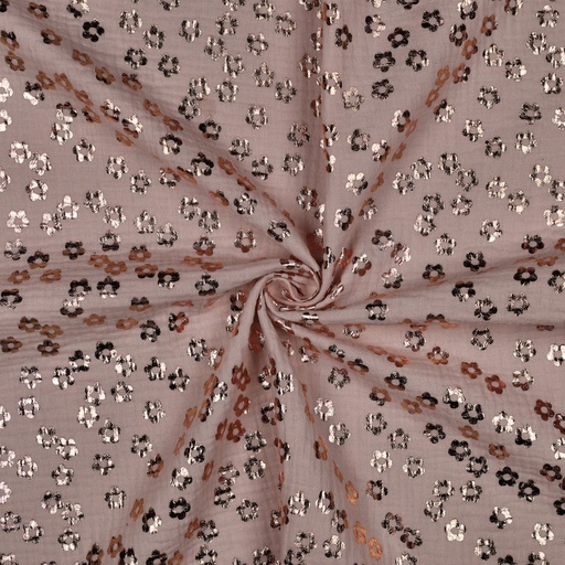 [VE-04544-001] Double Gauze Foil Flowers Soft Rose