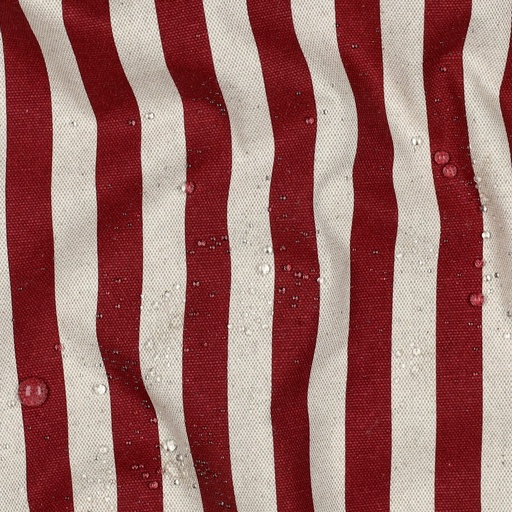 [VE-C2002-005] Coated Canvas Linen Look 15 mm. Stripes Dark Red