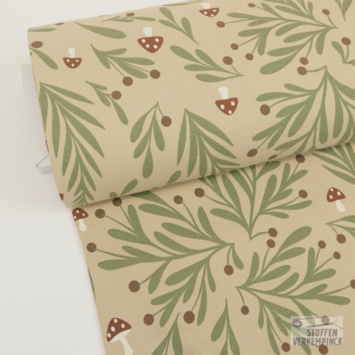 [NO-26623-052] Terry Crêpe Paddenstoelen Beige