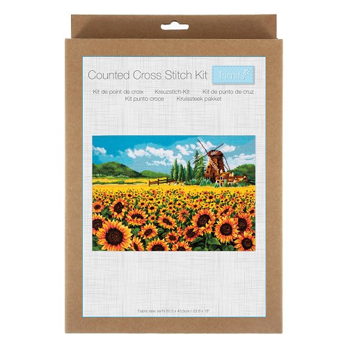 [DI-GCS259] Kruissteekpakket groot formaat 55cmx39,5cm Zonnebloemen
