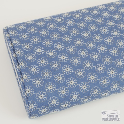 [KV-S2801R-3240] Jeans Embroidery White Flowers All-over