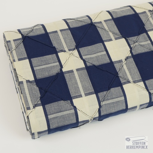 [KV-S2793R-3633] Cotton with Stitched Checks Big Carreaux Navy/Ecru