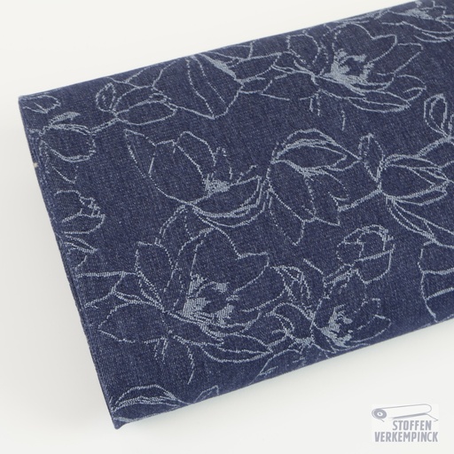 [KV-S2806R-3235] Jeans Jacquard Flowers Dark Blue