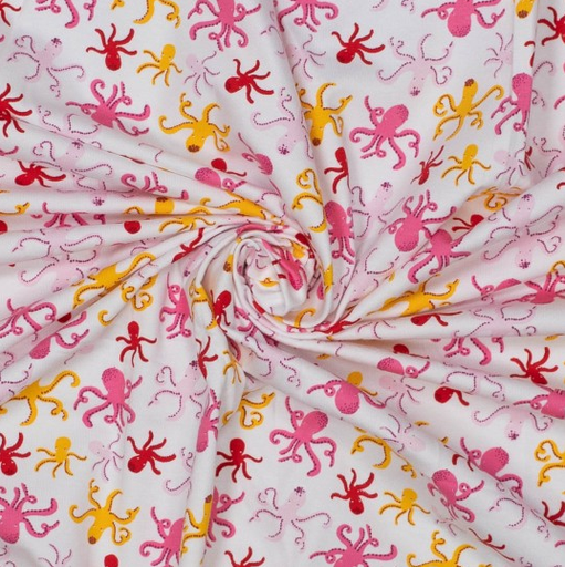 [POL-312007-20] Jersey Katoen Octopus Pink/Yellow