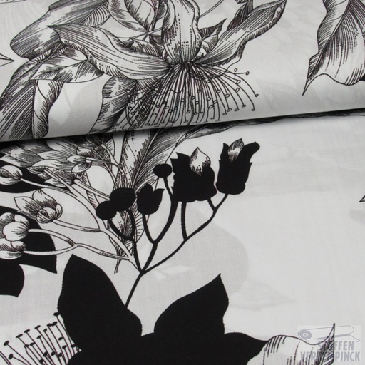 [HE-129.289-0801] Breedtestretch Popeline Print Zwart & Wit