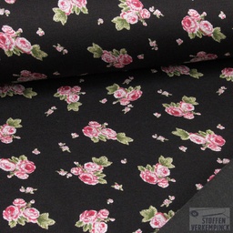 [NO-16142-069] Dubbeljersey Print Bloemen Zwart