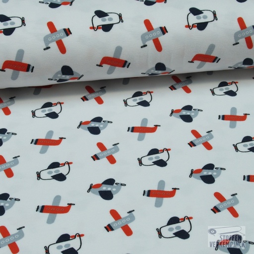 [ST-19602-02] Jersey Print Vliegtuigen Wit