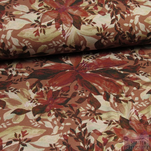 [MU-4736-1557] Jersey Viscose Digital Print Watercolour Flowers Wine