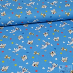 [HE-133.821-0002] Katoen Print Tom & Jerry Blauw