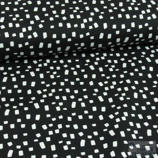 [ST-17018-069] Popelin Print Blokjes- Zwart