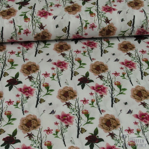 [ST-17004] Popelin Print Rozen Pioen Wit