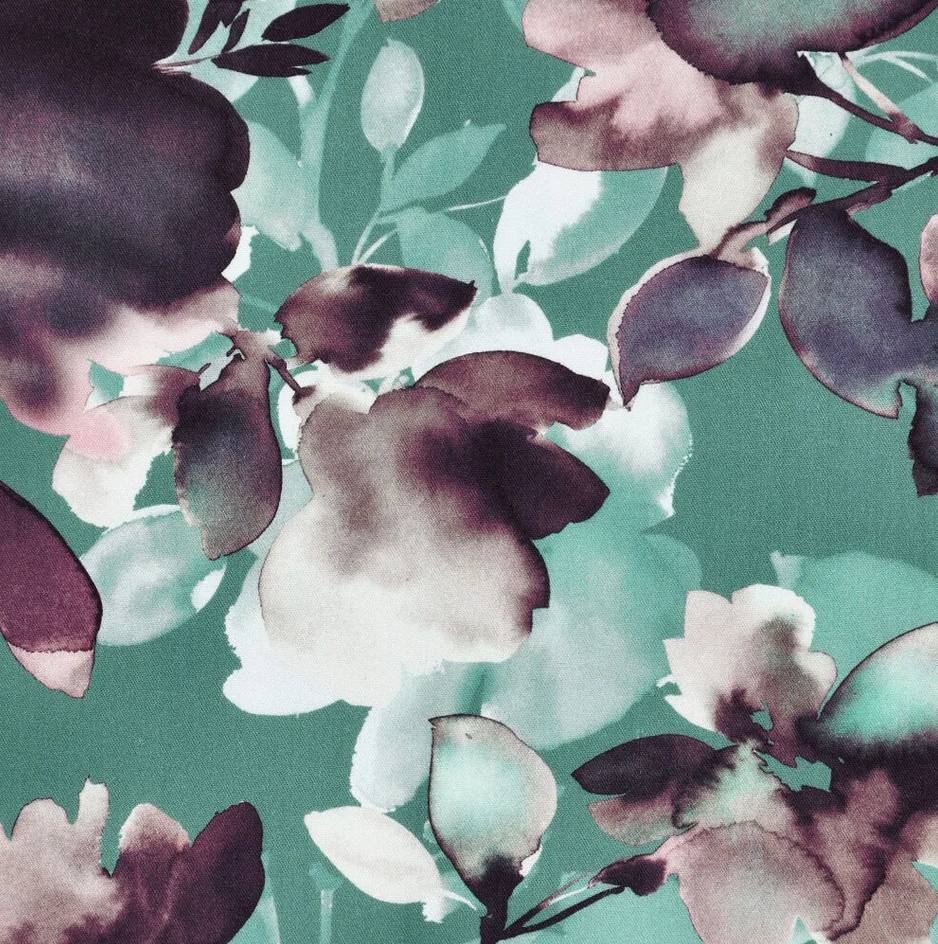 Viscose Twill Painted Floral Old Green