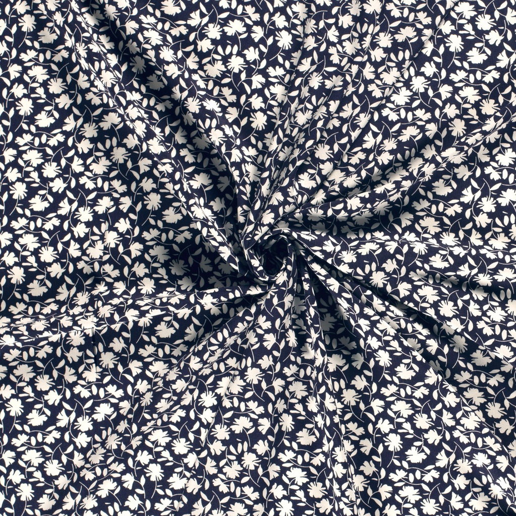 Viscose poplin print bladeren marine