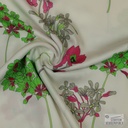 Viscose Satijn Pink and Green Flowers