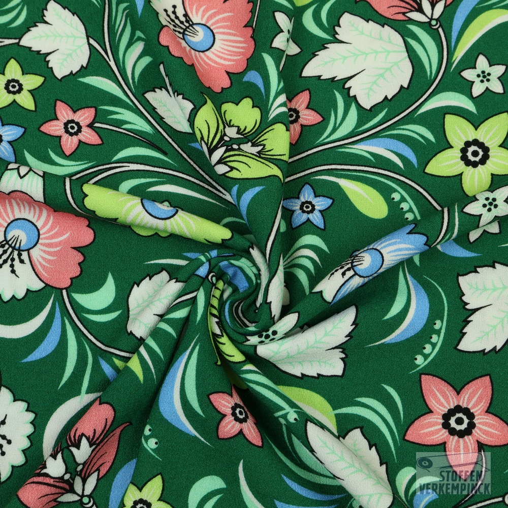 Crêpe Viscose Sixty Flowers Groen