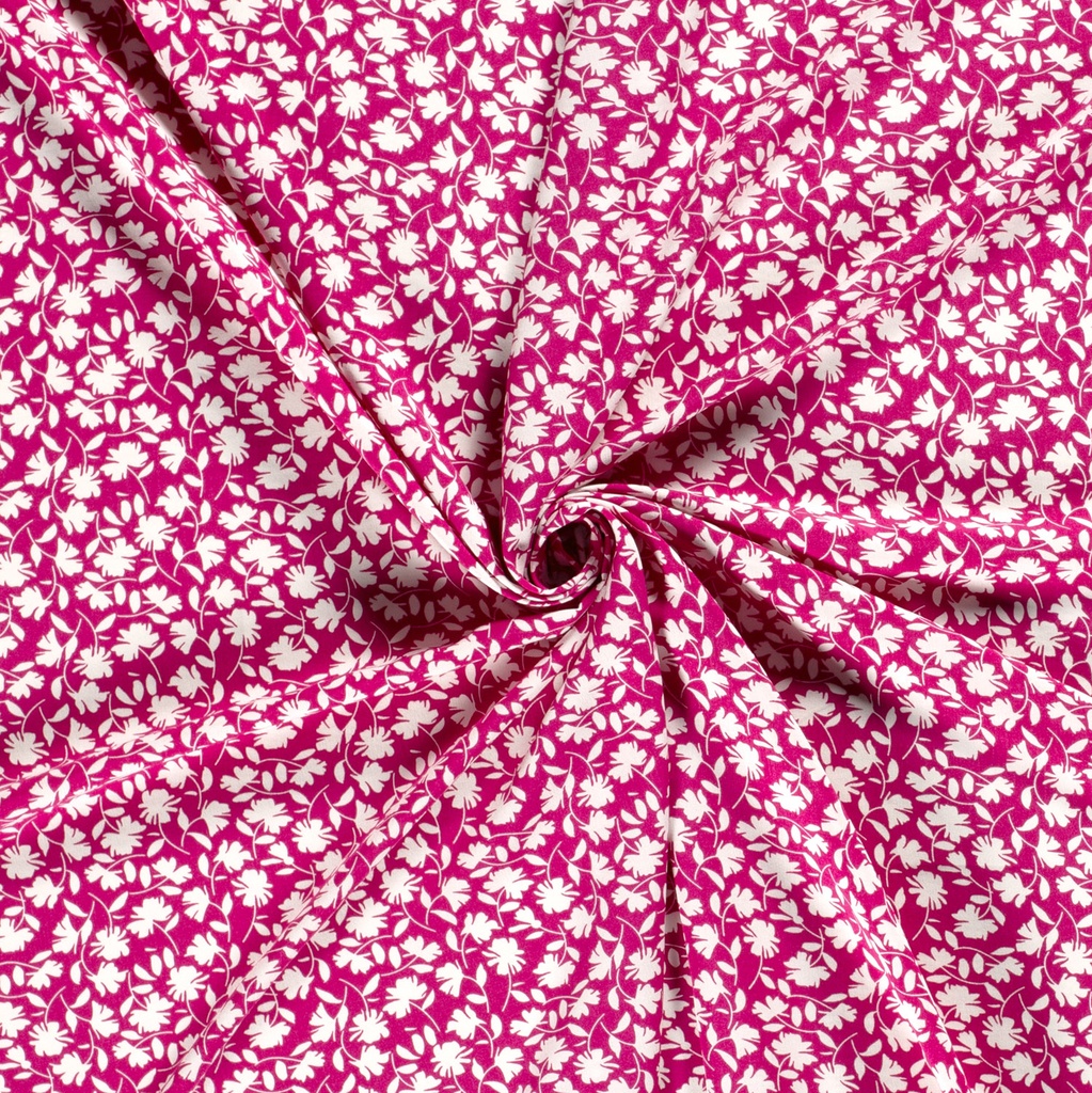 Viscose poplin print bladeren fuchsia