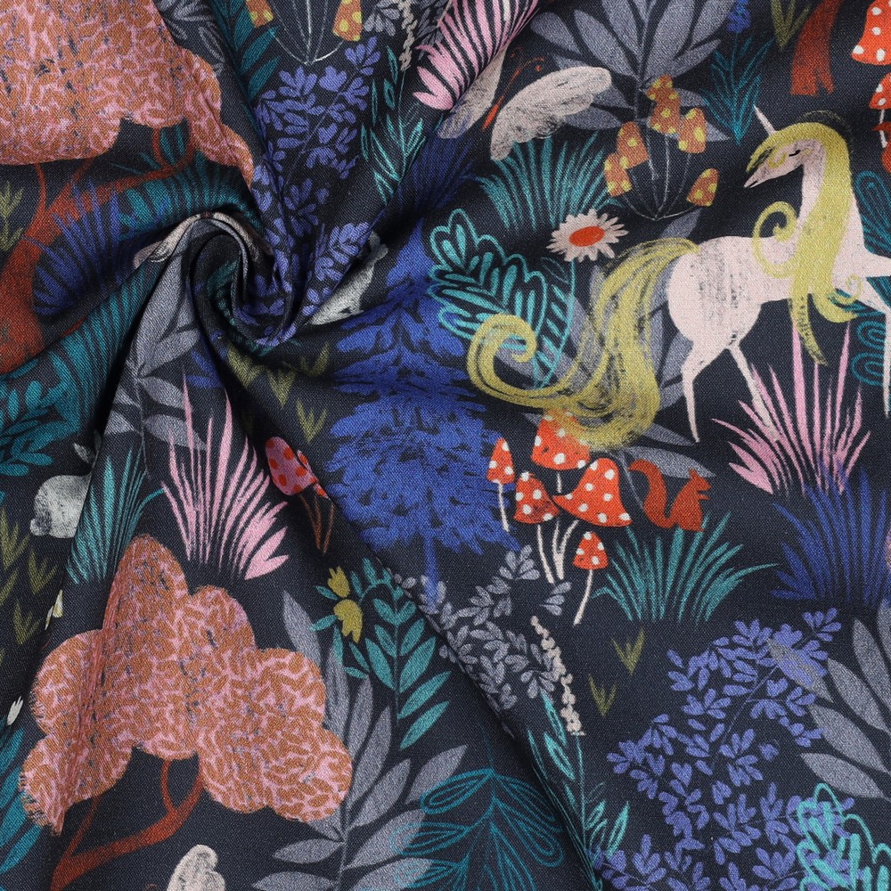 Fine Popeline Digi. Unicorns Navy