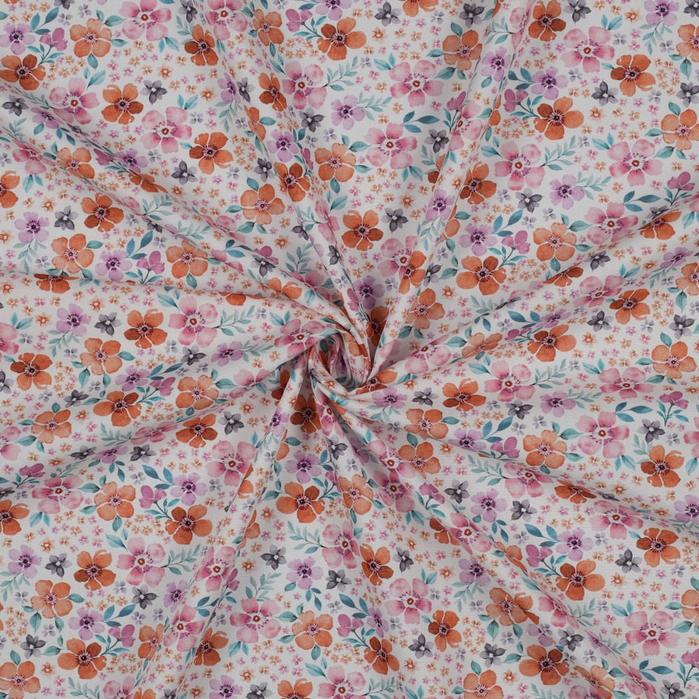 Fine Popeline Digi. Rose Flowers White