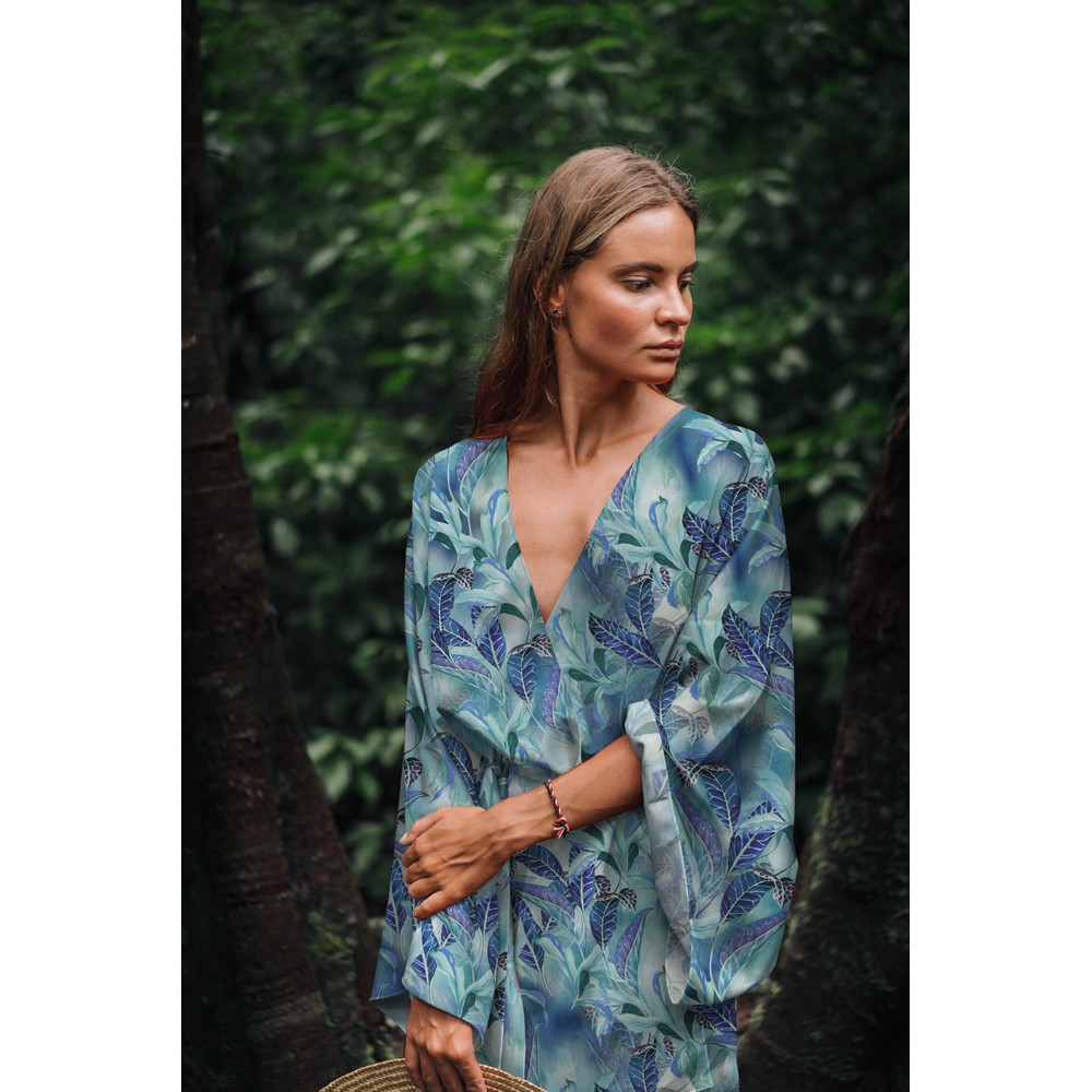 Viscose Digital Leaves Blue/Green