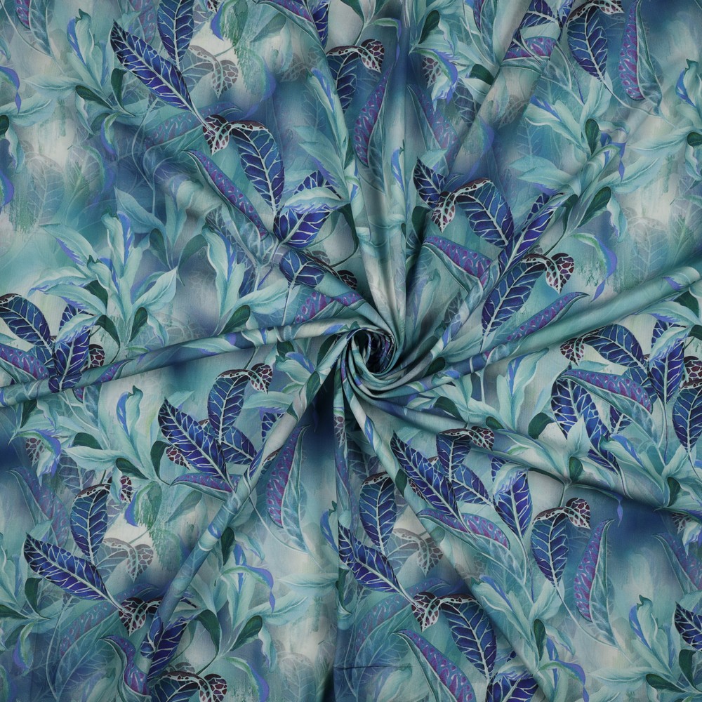 Viscose Digital Leaves Blue/Green