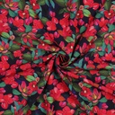Viscose Digital Red Flowers on Navy