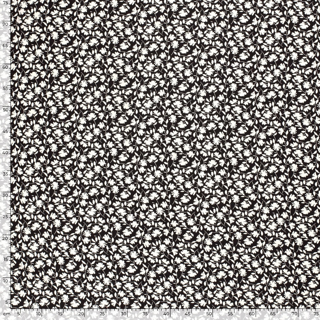 Viscose poplin print bladeren zwart