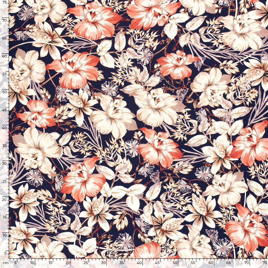 Viscose crepe print bloemen marine