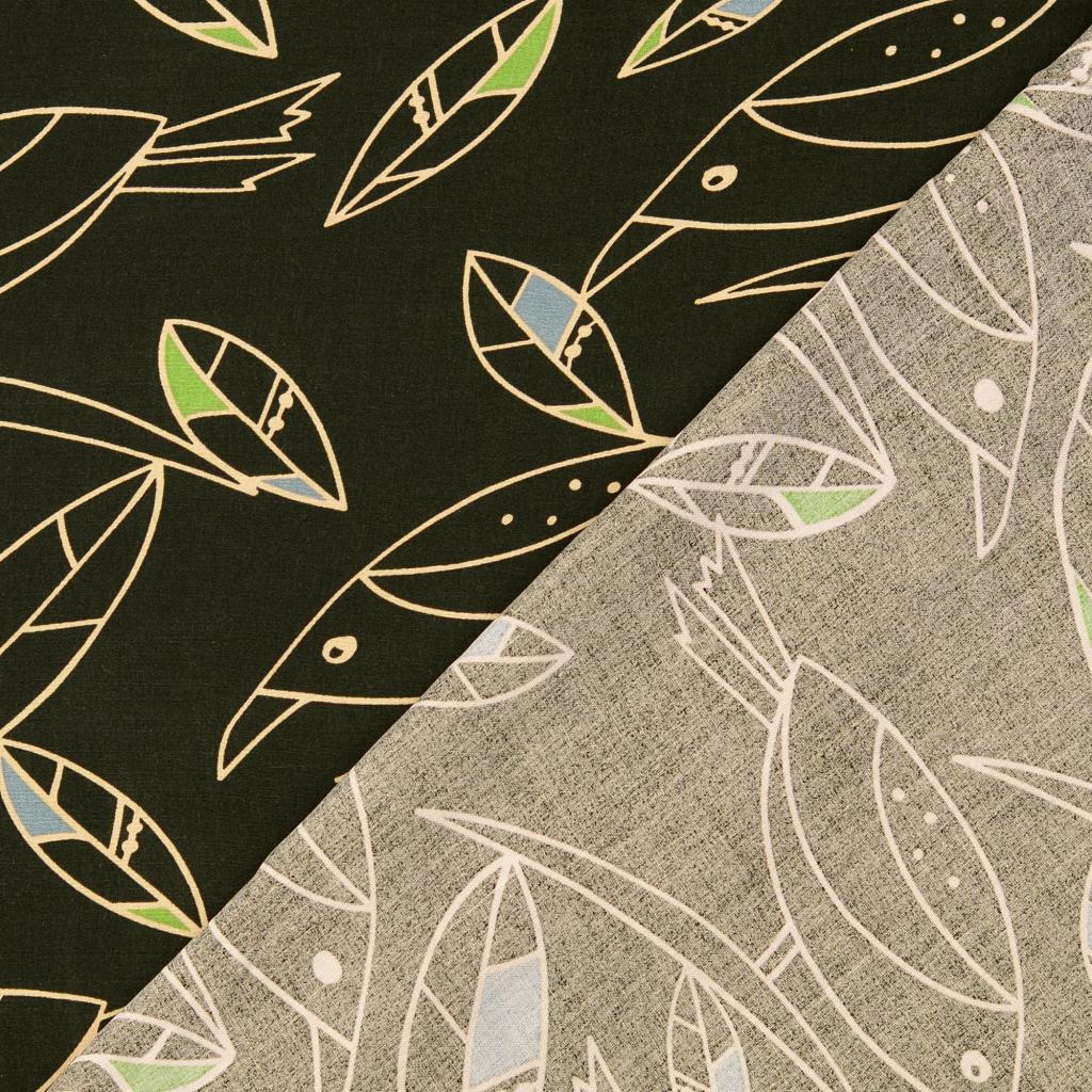 Viscose Poplin Bending Bird Olive
