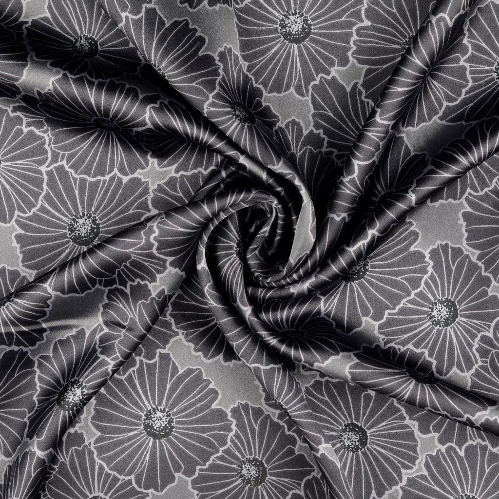 Satin Print Flowers Grey