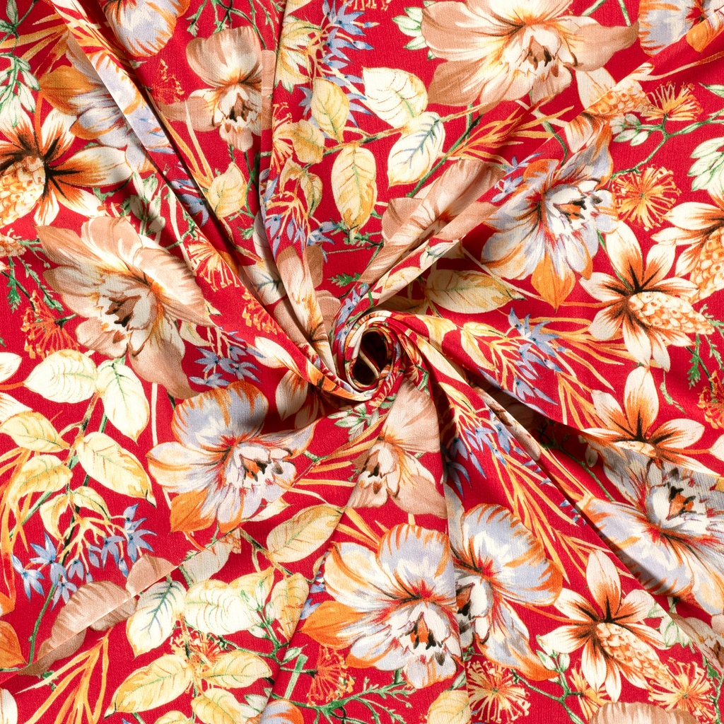 Viscose crepe print bloemen koraal