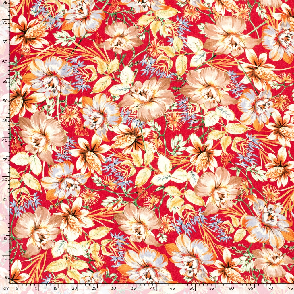 Viscose crepe print bloemen koraal