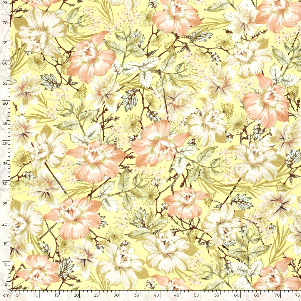 Viscose crepe print bloemen geel