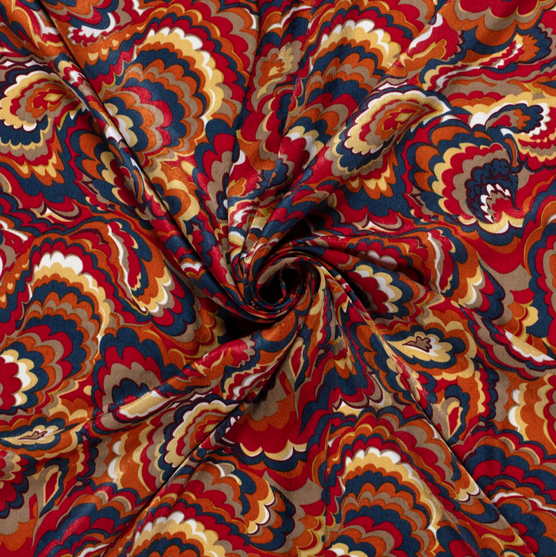 Velvet Satin Big Paisley Red