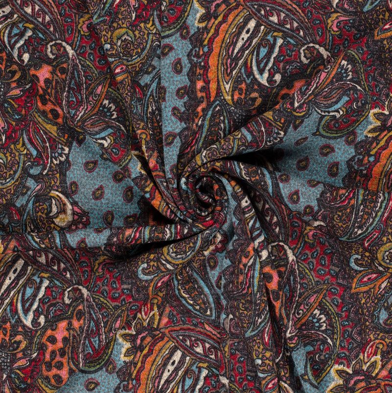 Jersey Angora Brushed Paisley Light Blue
