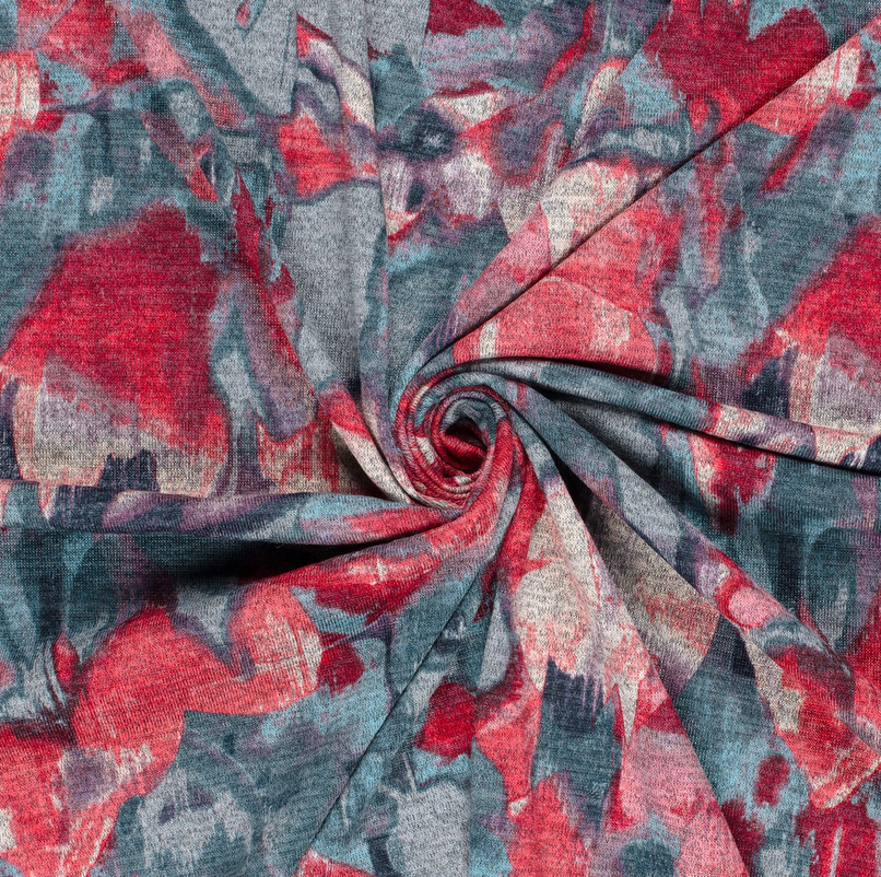 Jersey Angora Brushed Blurred Flowers Blue
