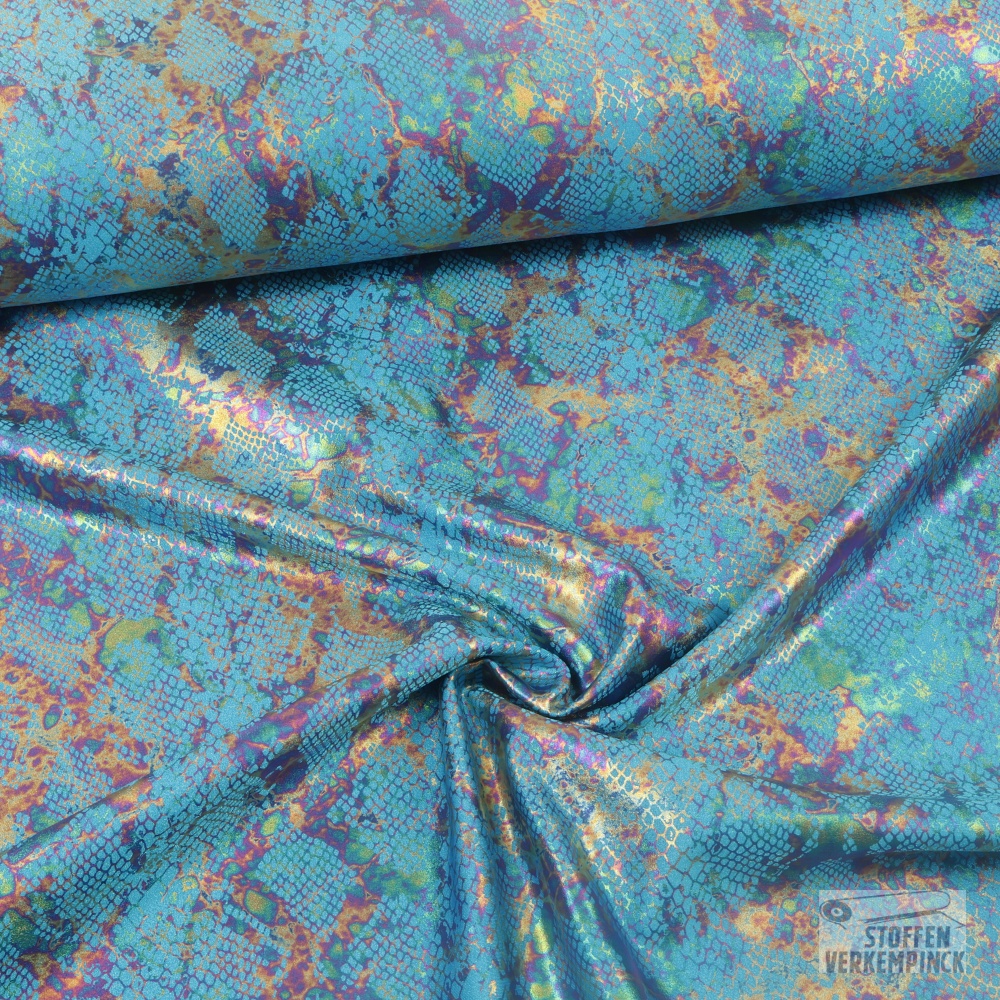 Lycra Jersey Snake Foil Turquoise