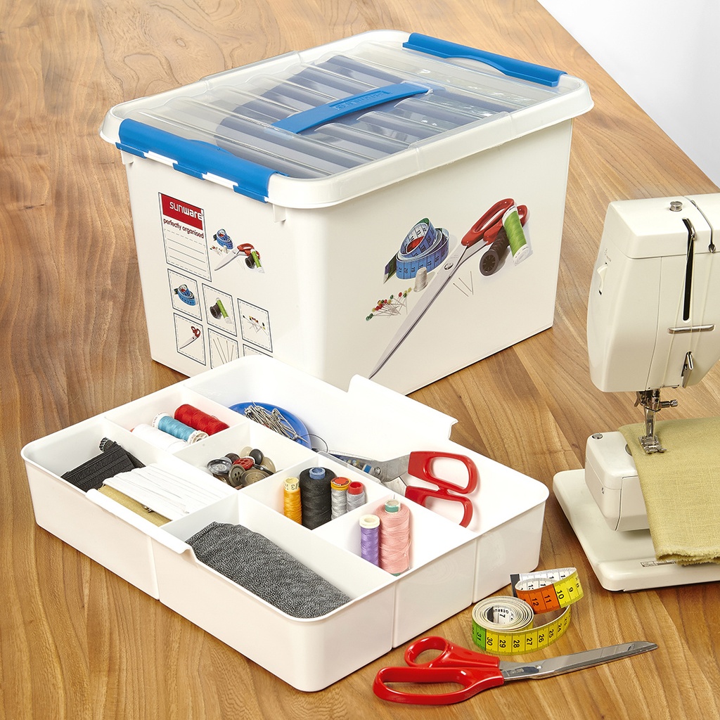 Q-line naaidoos met inzet 6L (30x20x14,5cm) wit/blauw