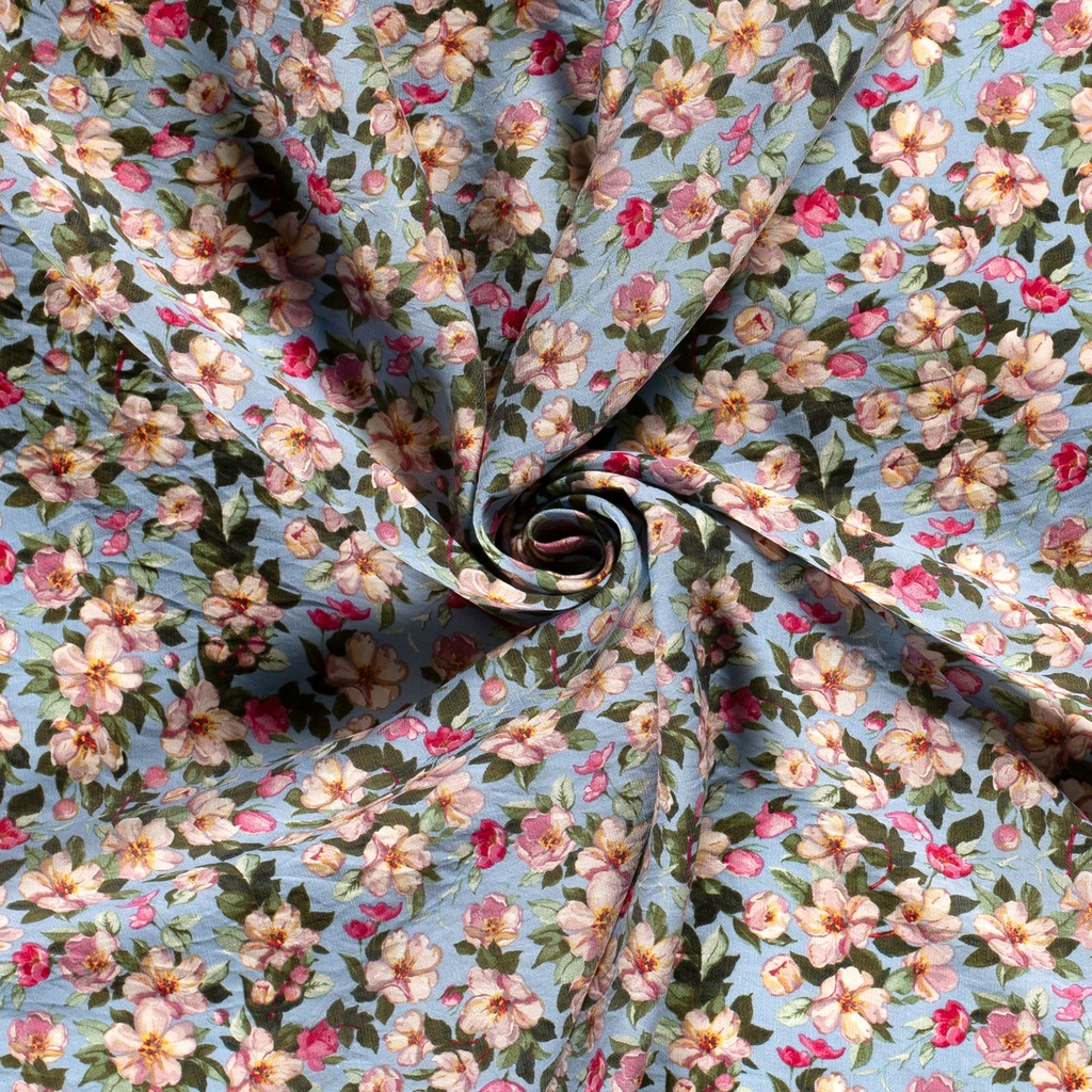 Viscose/ny crepe print bloemen babyblauw