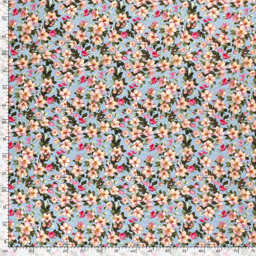 Viscose/ny crepe print bloemen babyblauw