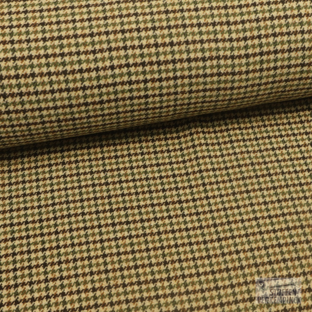 Mantelstof Pied de Poule Bruin/Beige/Groen