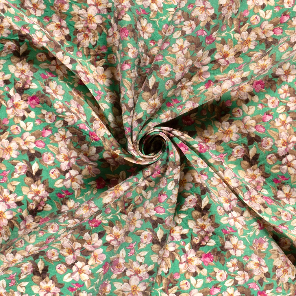 Viscose/ny crepe print bloemen groen